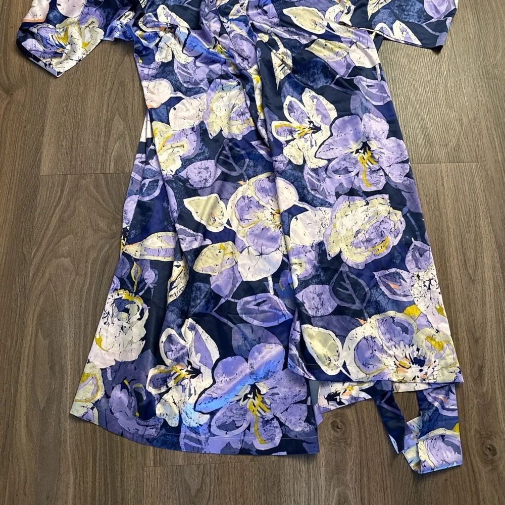 Natori long purple floral silk wrap robe extra large